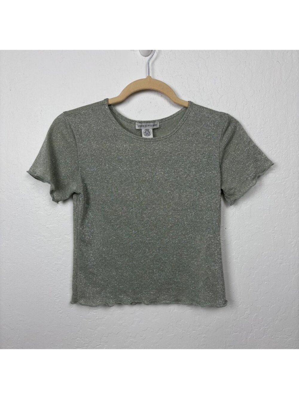 ✨3/$30 Urban Outfitters S Shimmering Silver Short Sleeve Top Tee